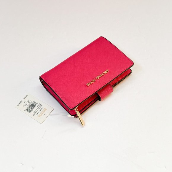 Michael Kors Jet Set Travel Medium Bifold Coin Zipper Wallet Electric Pink - Picture 3 of 11
